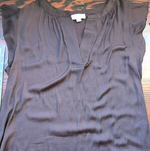 LOFT Plum Outlet Flutter Sleeve Mixed Fabric Blouse - Size M